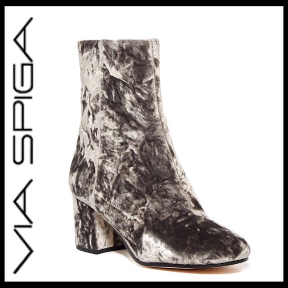 Via Spiga Shoes - Via Spiga Fletcher Velvet Block Heel Booties Grey
